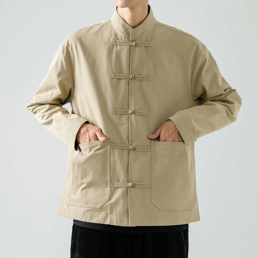 Shanghai Tang tan with blue and white liner 100% cotton Jacket - Picture 1 of 8